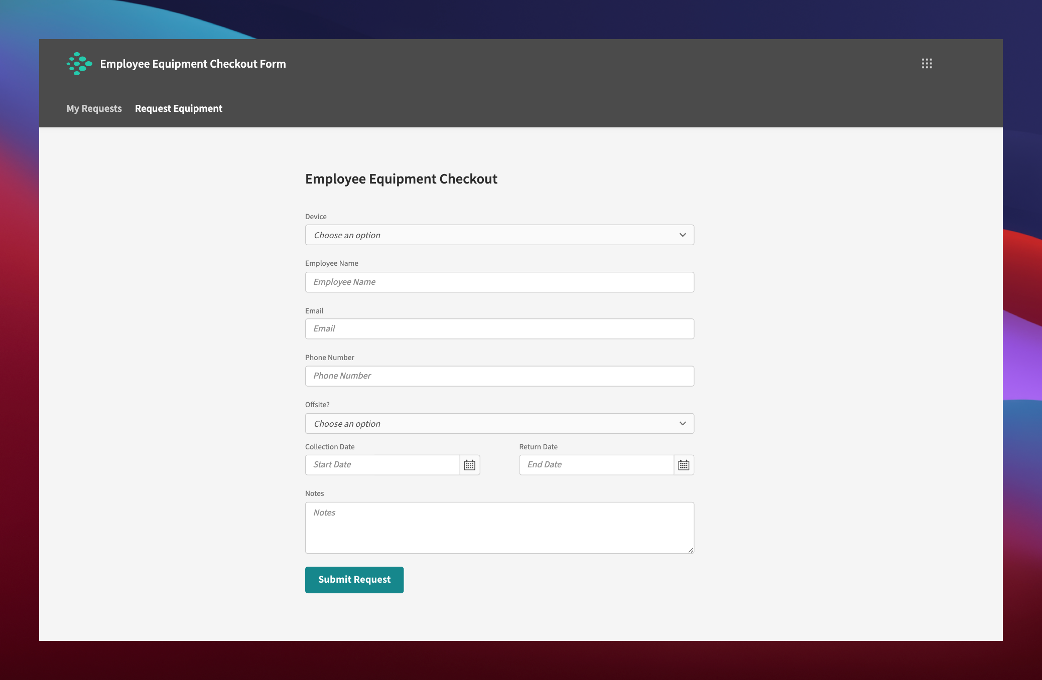 Employee equipment checkout form template 1